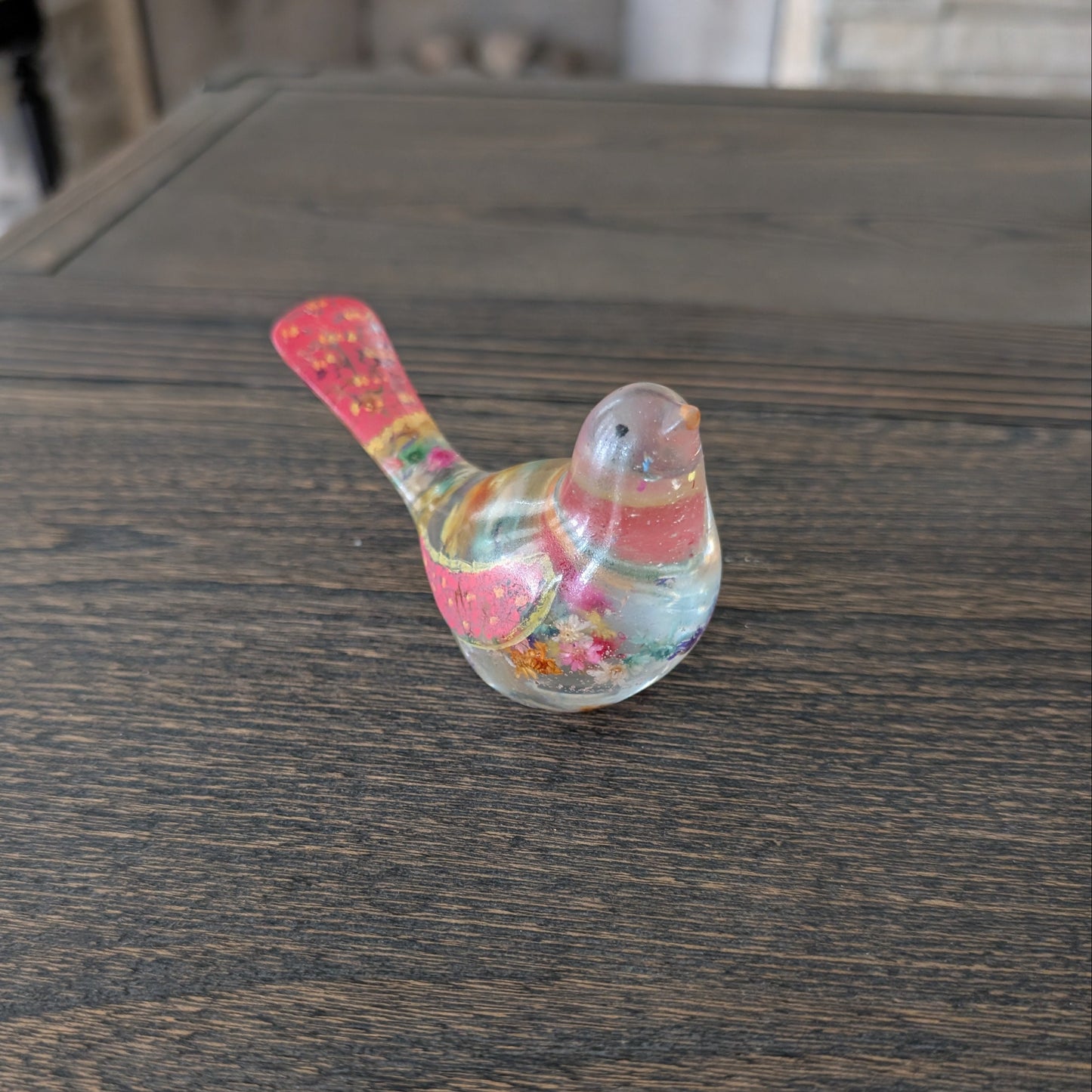 Vibrant Floral Bird Sculpture | Hand-Poured Epoxy Resin Art