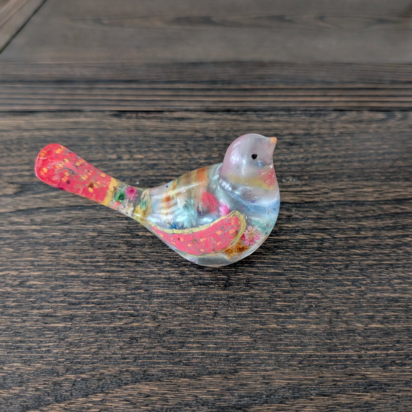 Vibrant Floral Bird Sculpture | Hand-Poured Epoxy Resin Art