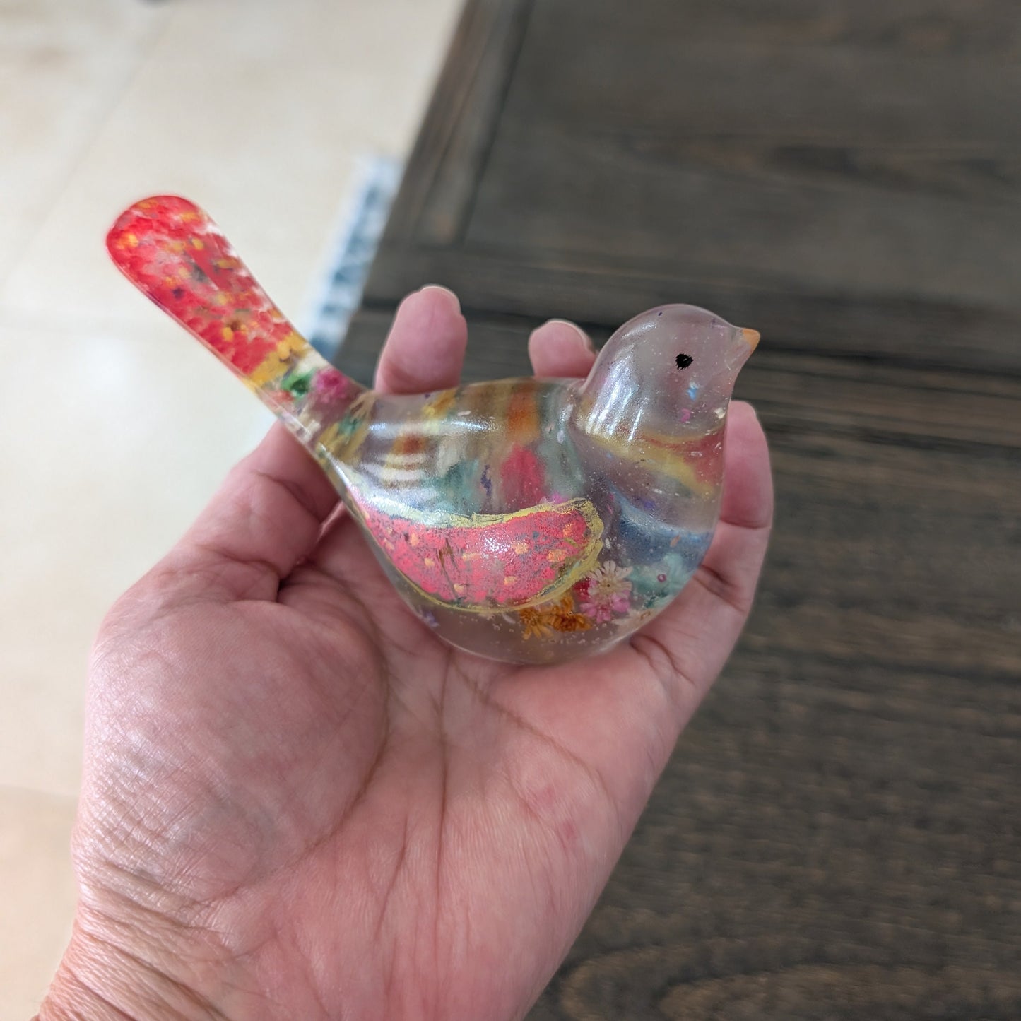 Vibrant Floral Bird Sculpture | Hand-Poured Epoxy Resin Art