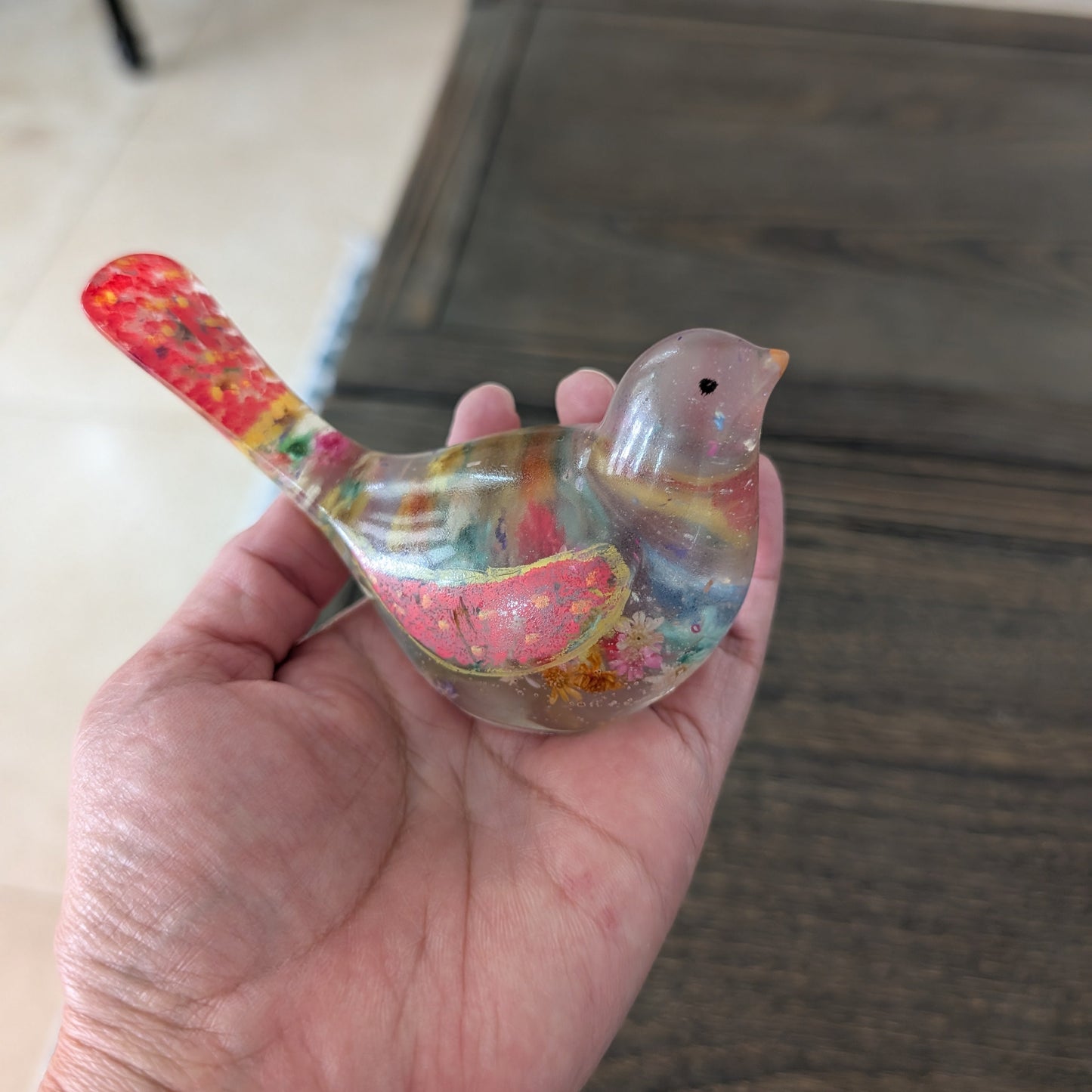 Vibrant Floral Bird Sculpture | Hand-Poured Epoxy Resin Art