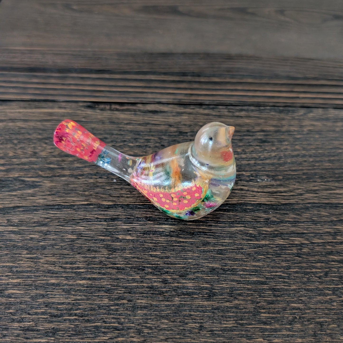 Vibrant Floral Bird Sculpture | Hand-Poured Epoxy Resin Art