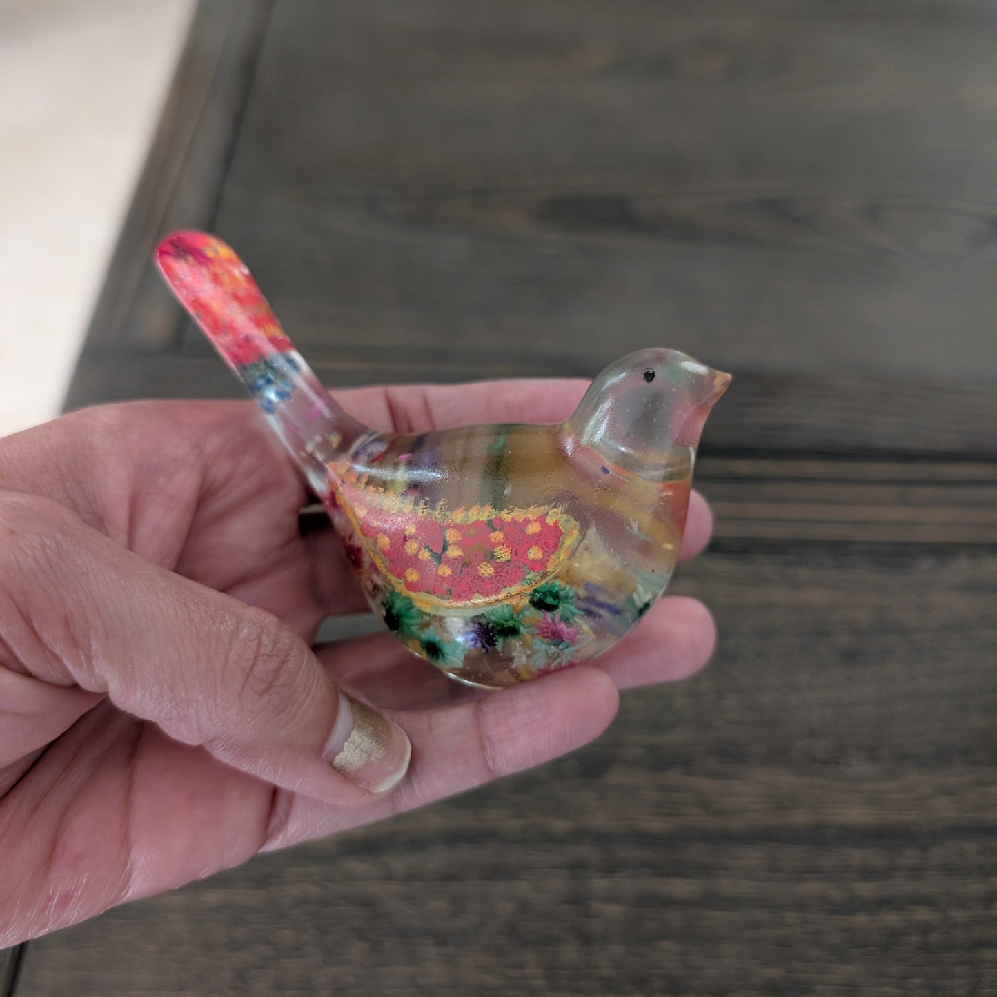 Vibrant Floral Bird Sculpture | Hand-Poured Epoxy Resin Art