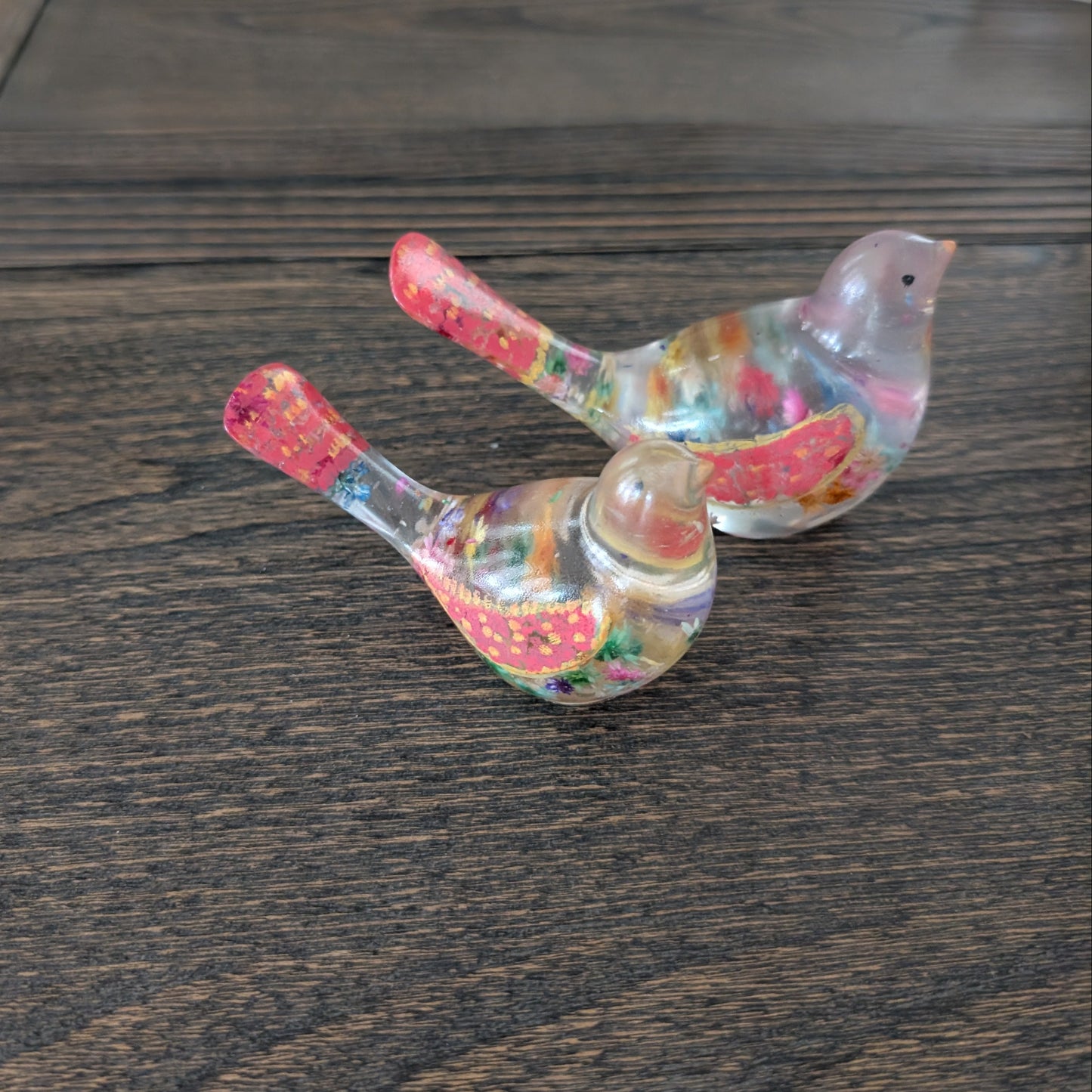 Vibrant Floral Bird Sculpture | Hand-Poured Epoxy Resin Art