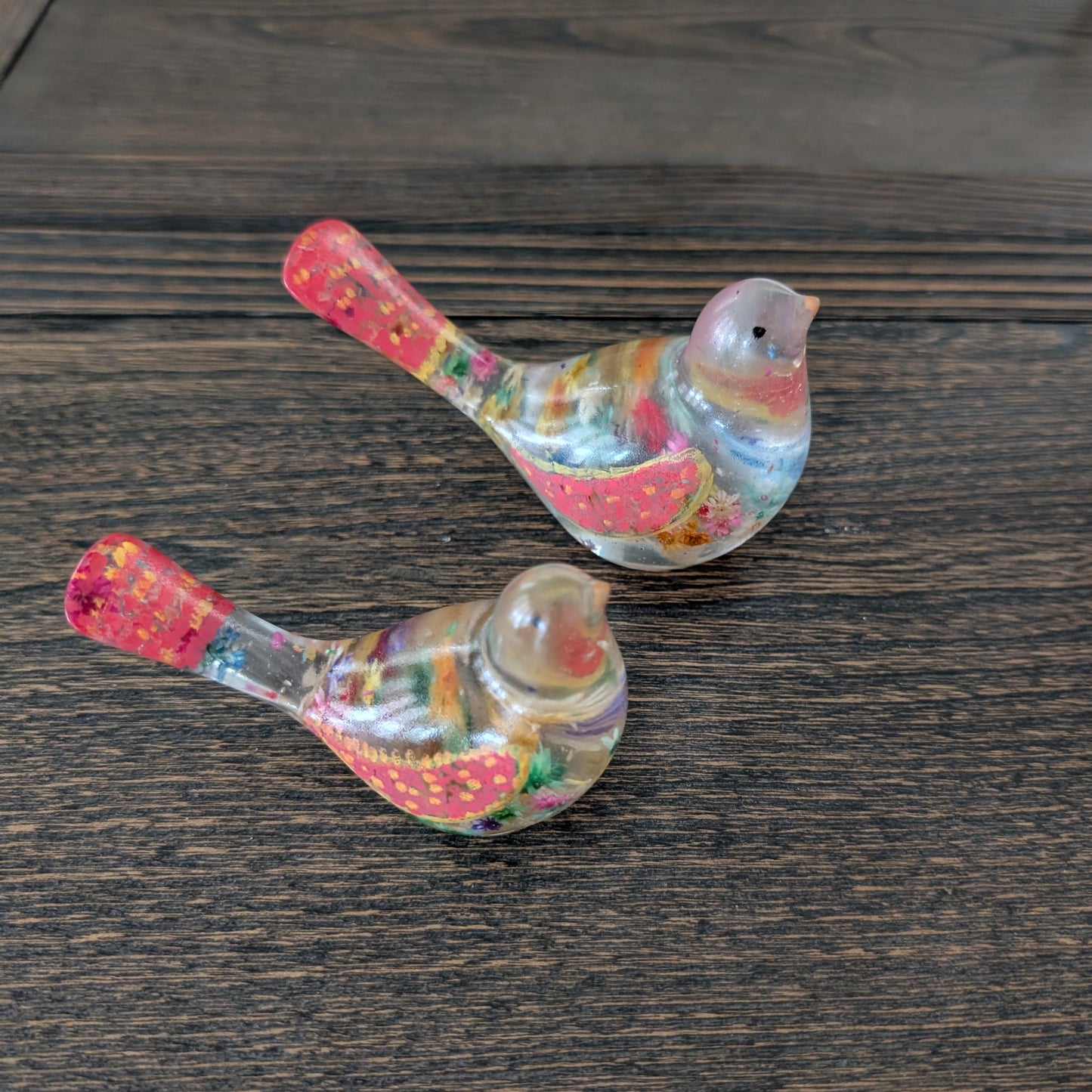 Vibrant Floral Bird Sculpture | Hand-Poured Epoxy Resin Art