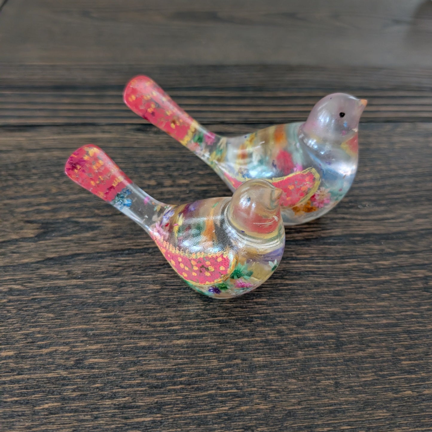 Vibrant Floral Bird Sculpture | Hand-Poured Epoxy Resin Art