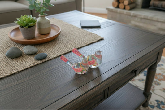 Vibrant Floral Bird Sculpture | Hand-Poured Epoxy Resin Art