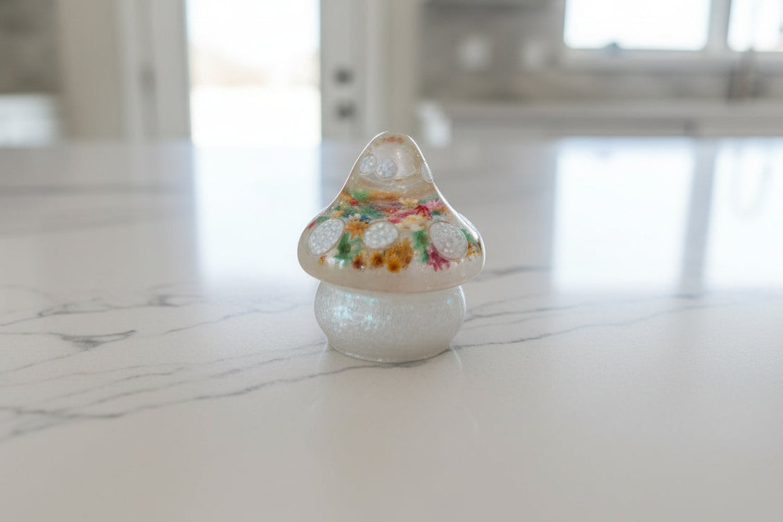Handcrafted Resin Mushroom Trinket - Floral, Stone, and Custom Woodland Decor