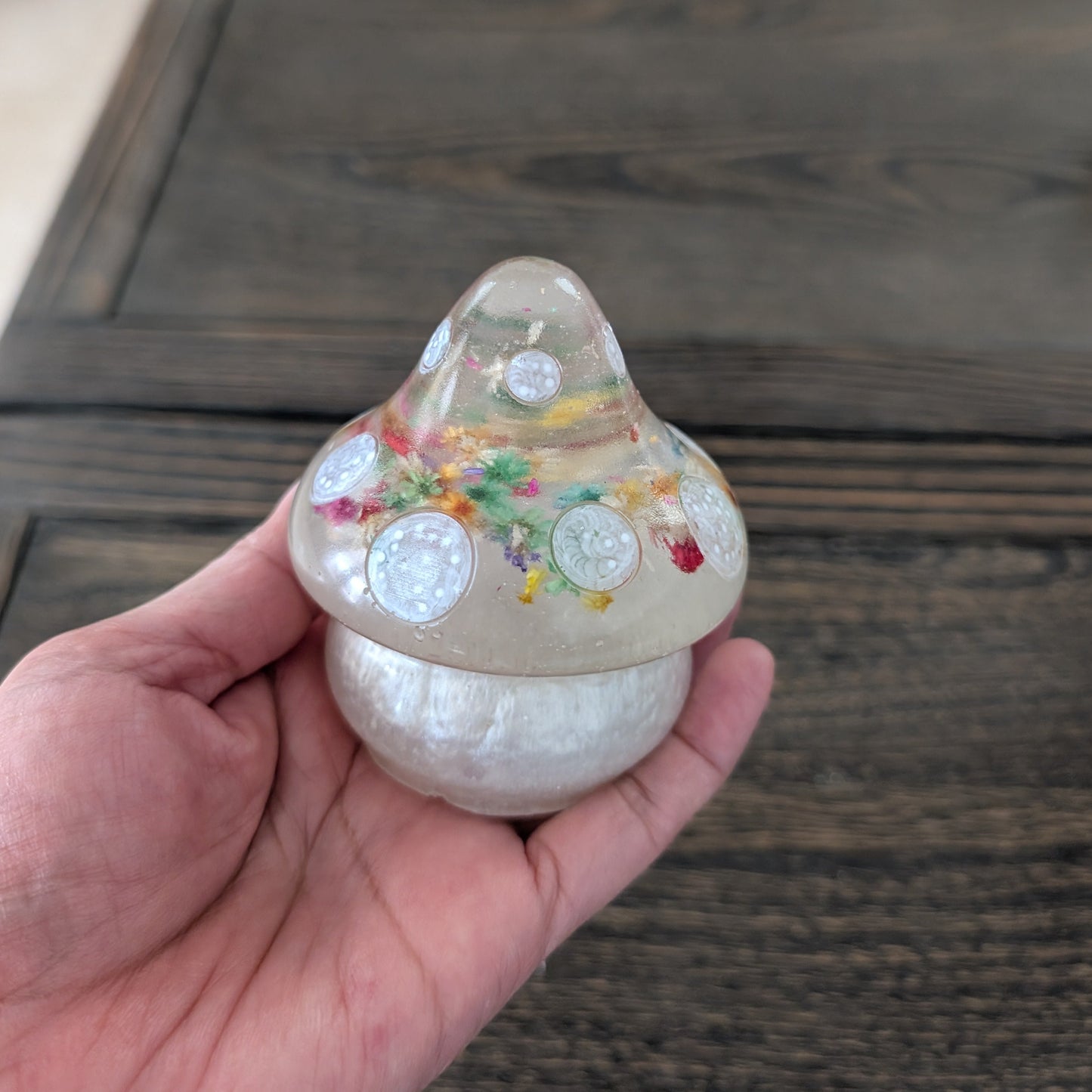 Handcrafted Resin Mushroom Trinket - Floral, Stone, and Custom Woodland Decor