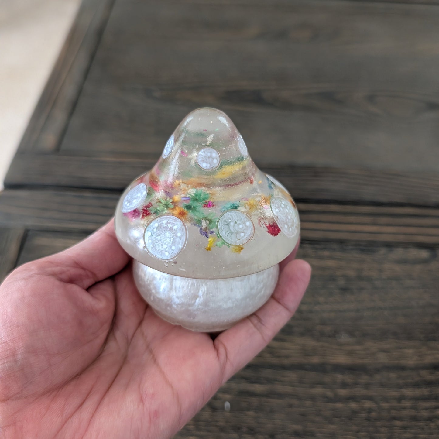 Handcrafted Resin Mushroom Trinket - Floral, Stone, and Custom Woodland Decor