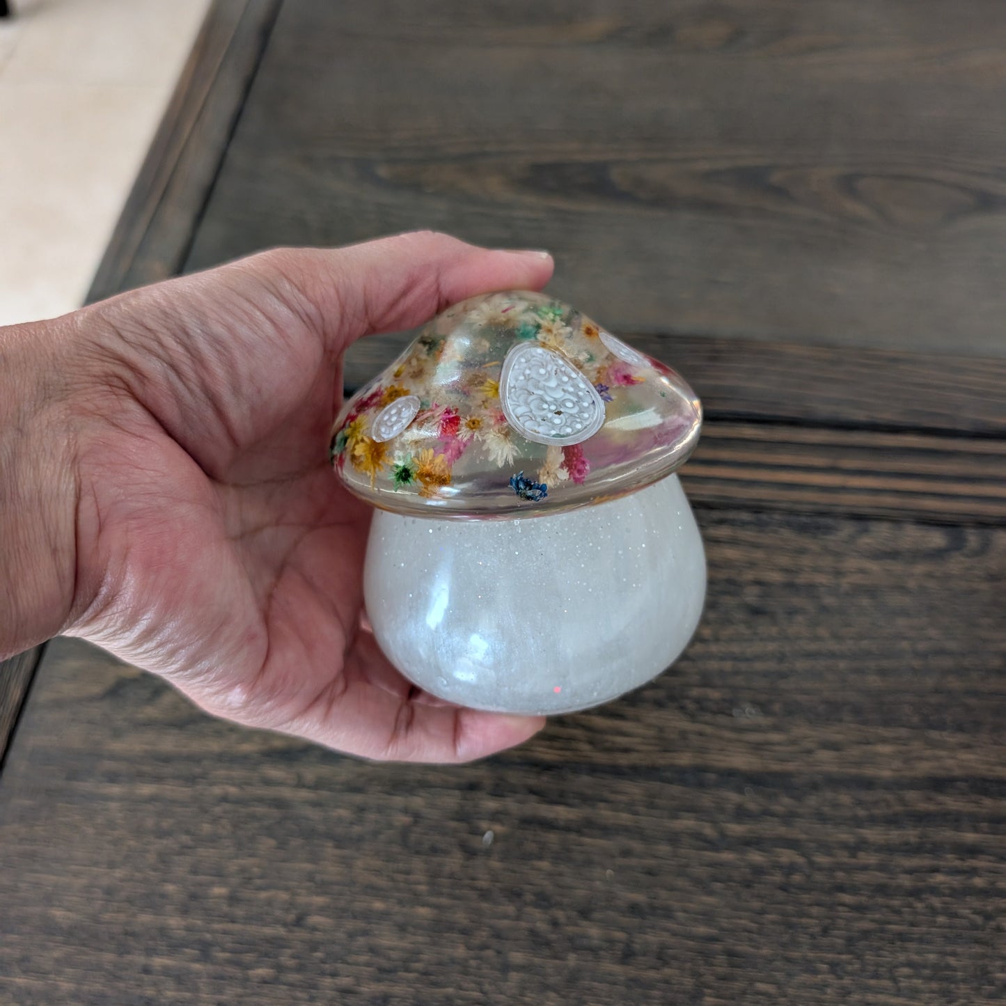 Handmade Resin Mushroom Trinket Box with Lid – Small Jewelry Jar