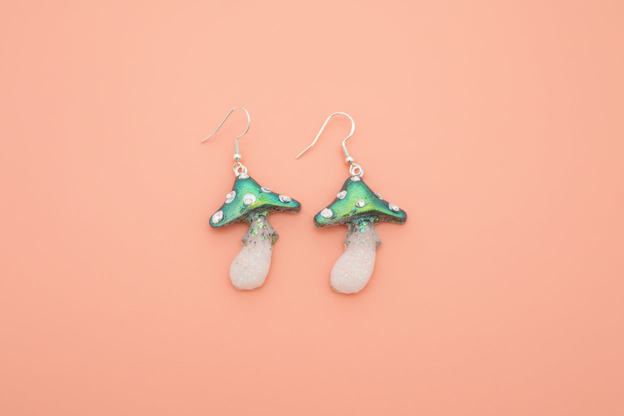 Earrings - Resin mushroom on silver 925 hook