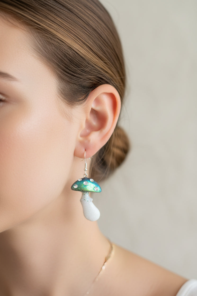 Earrings - Resin Whimsical Mushroom on Sterling Silver 925 hook
