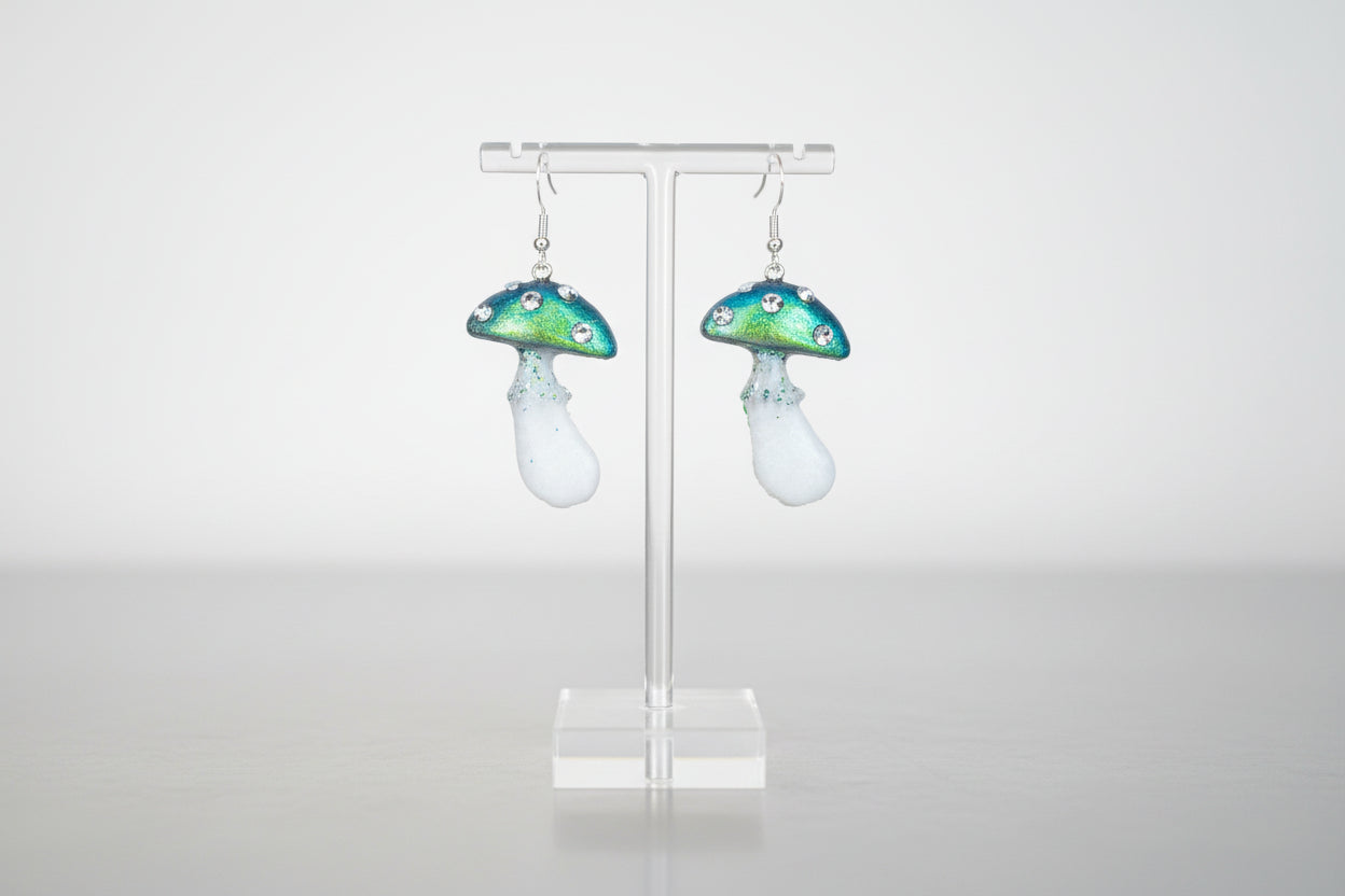 Earrings - Resin Whimsical Mushroom on Sterling Silver 925 hook