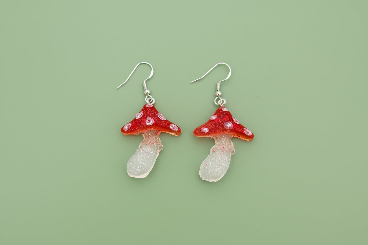 Earrings - Resin mushroom on silver 925 hook