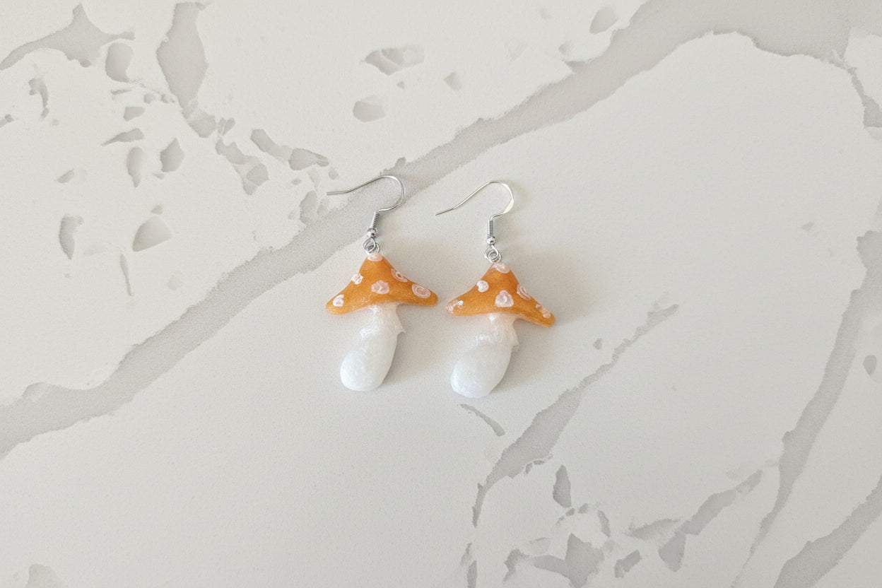 Earrings - Resin mushroom on silver 925 hook