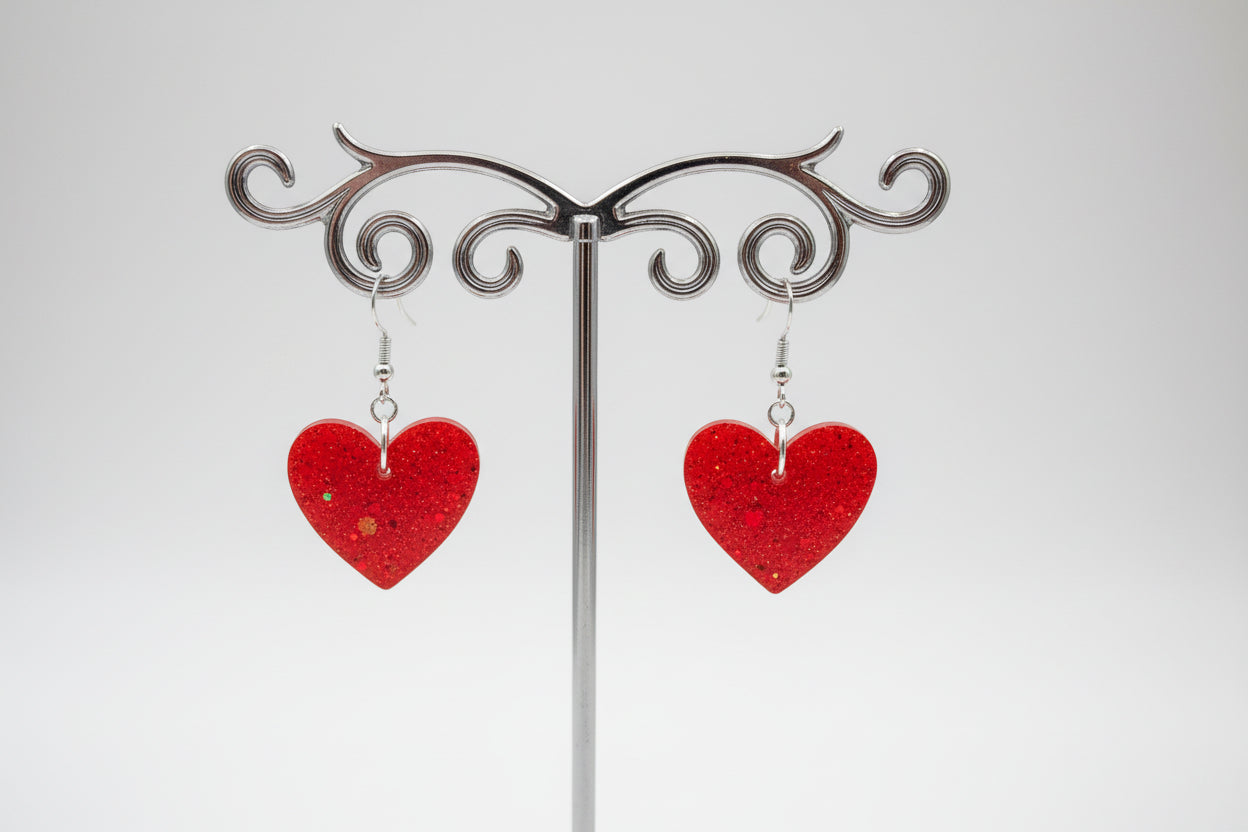 Earrings - Resin medium heart on 925 hook