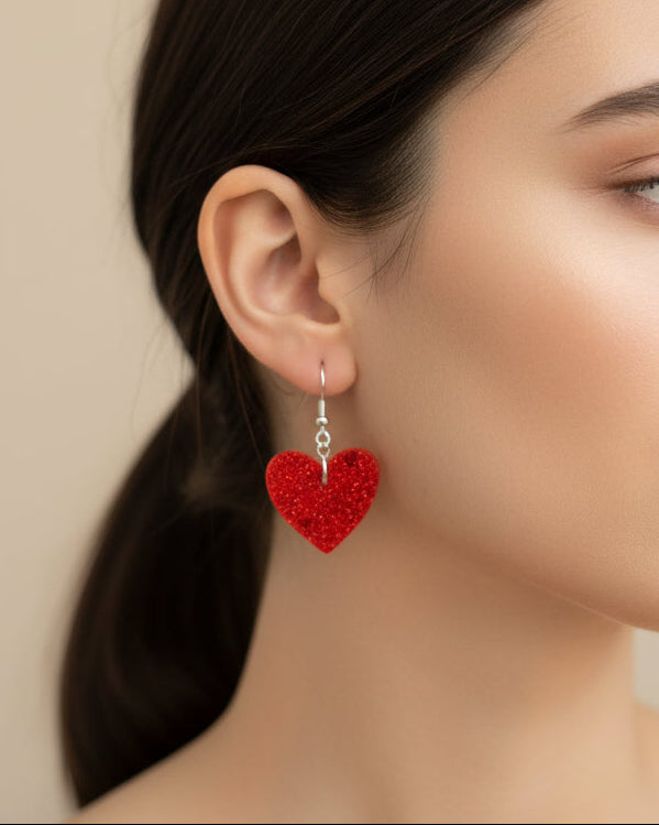 Earrings - Resin medium heart on 925 hook