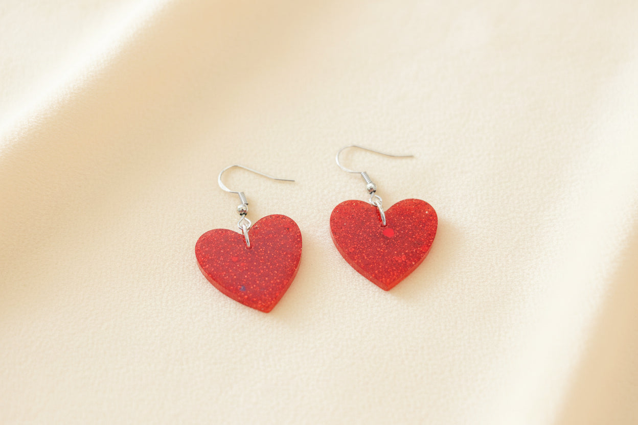 Earrings - Resin medium heart on 925 hook