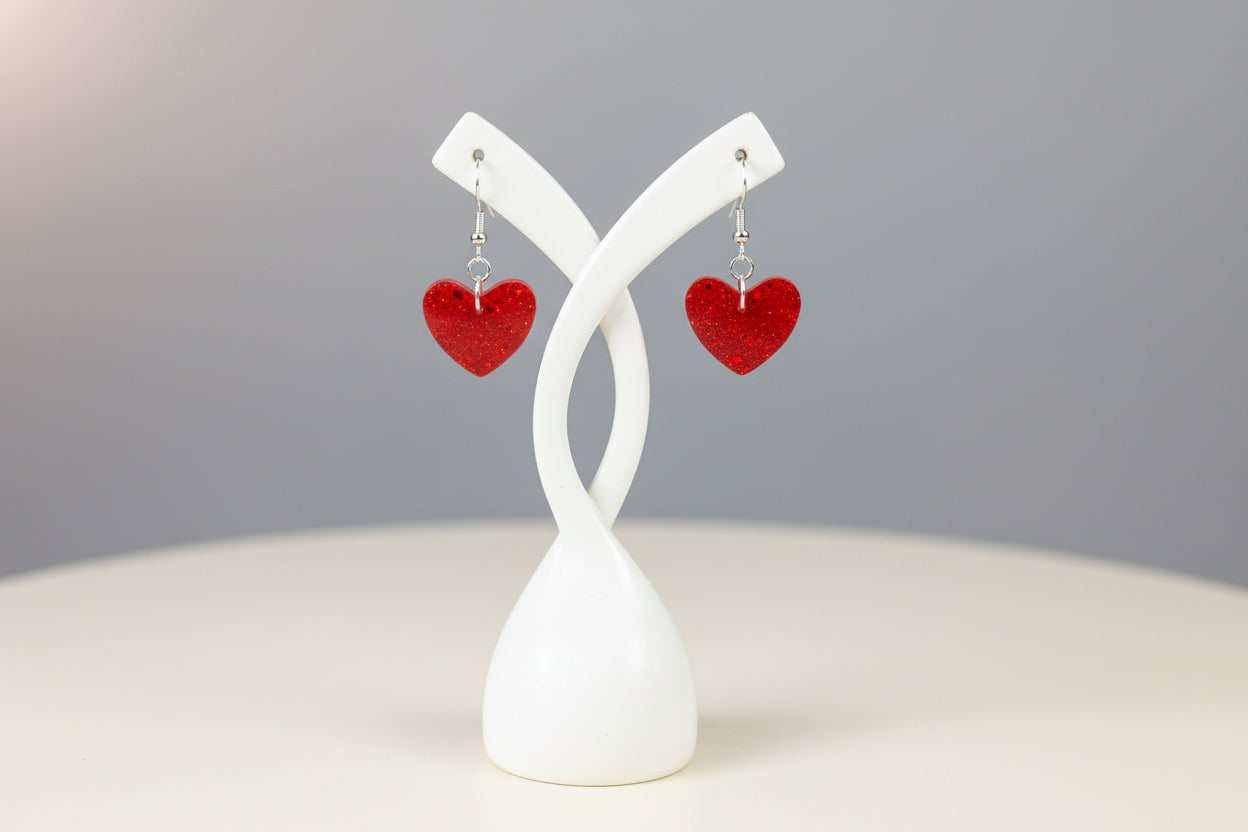 Earrings - Resin small heart on 925 hook