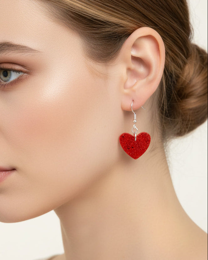 Earrings - Resin small heart on 925 hook
