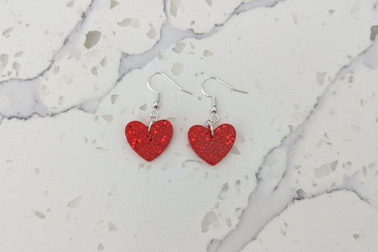 Earrings - Resin small heart on 925 hook