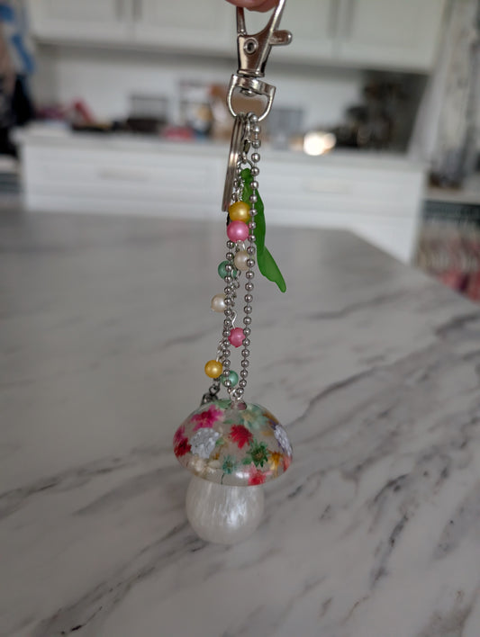 Whimsical Dried Flower Resin Mushroom Purse Accessory