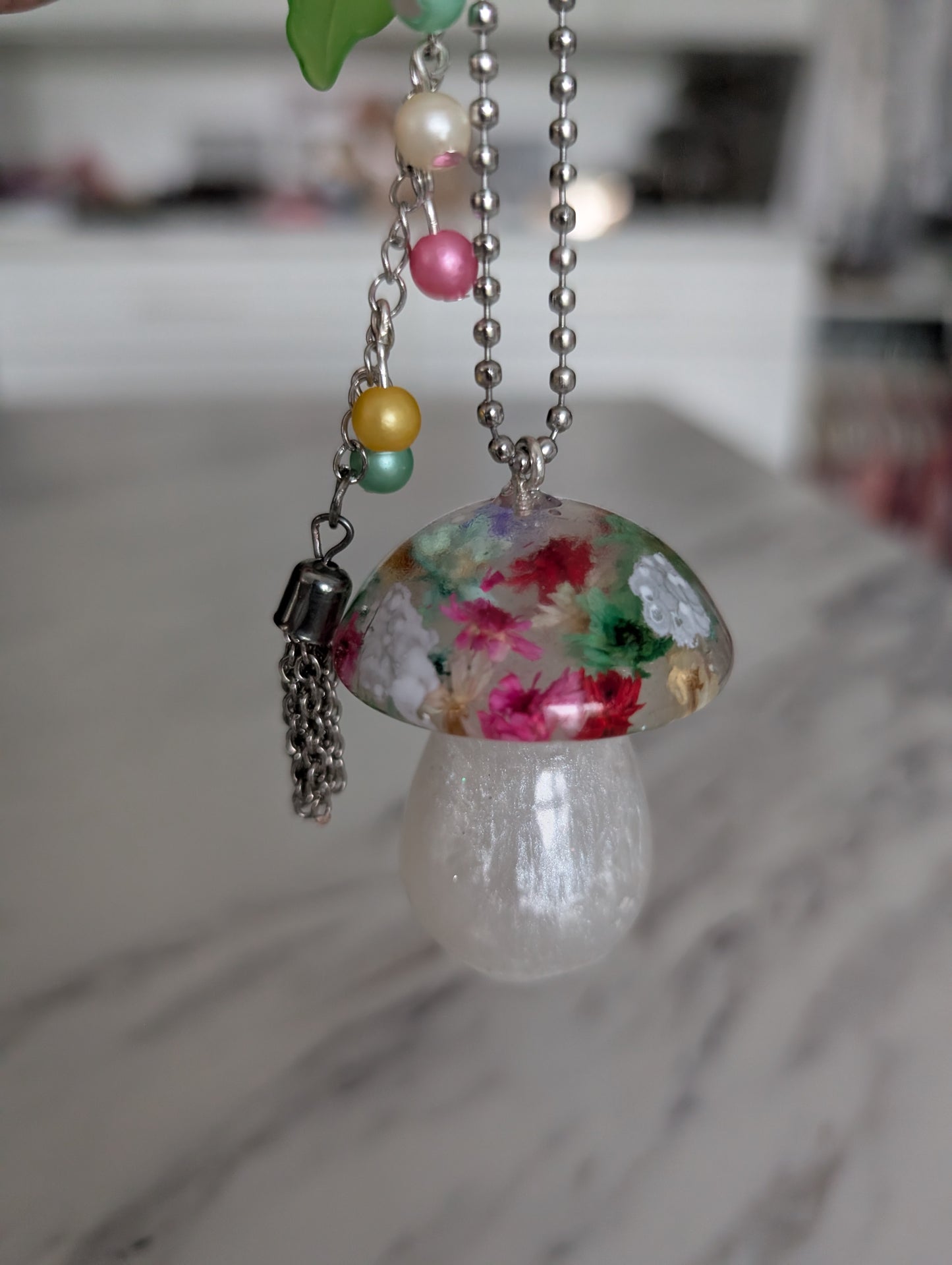 Whimsical Dried Flower Resin Mushroom Purse Accessory
