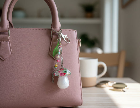 Whimsical Dried Flower Resin Mushroom Purse Accessory