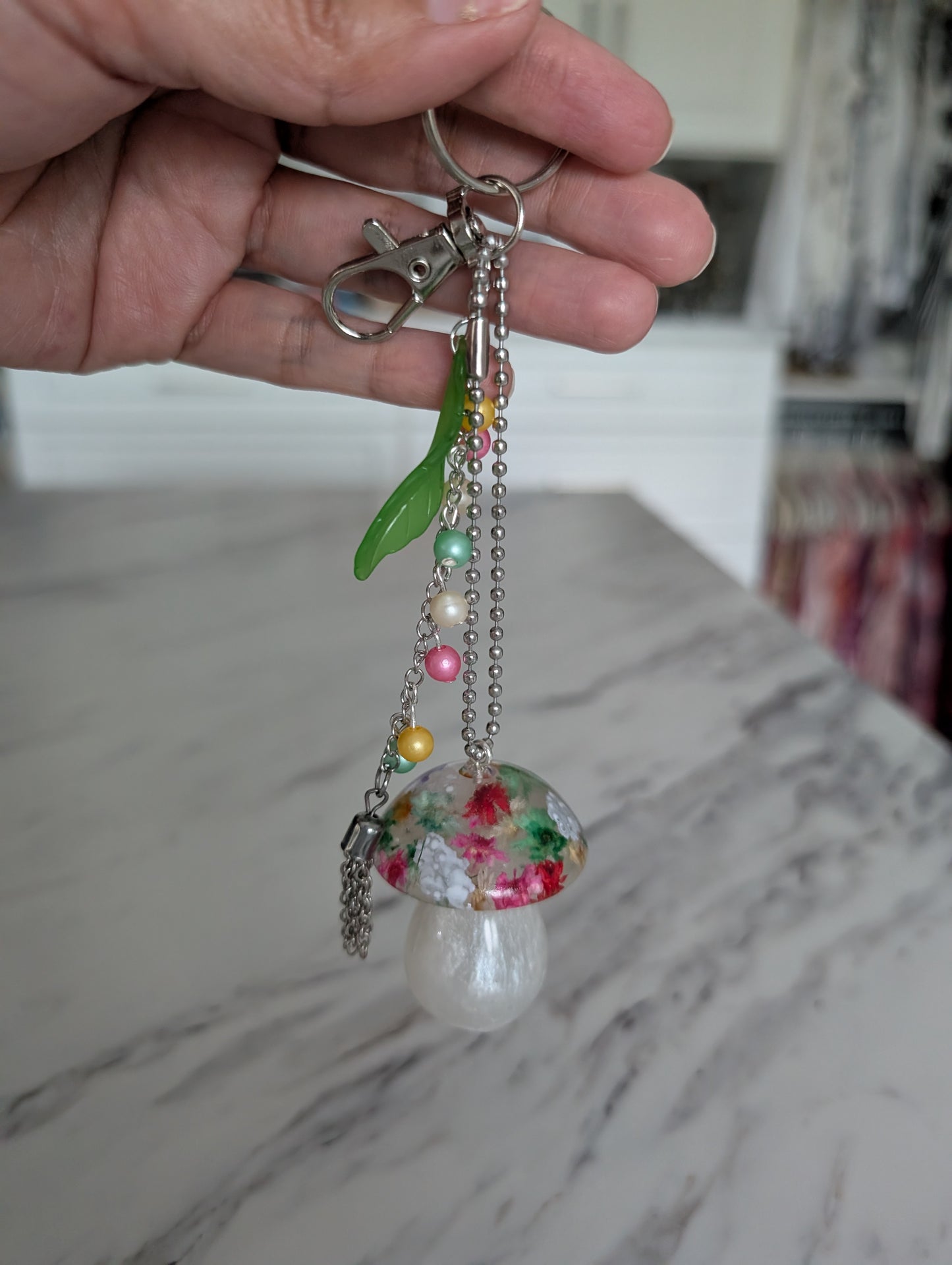 Whimsical Dried Flower Resin Mushroom Purse Accessory