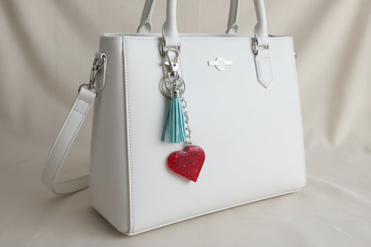Heart Resin Keychain & Purse Accessory with Suede Tassel