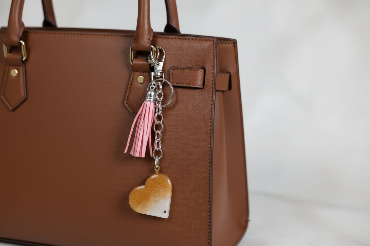 Heart Resin Keychain & Purse Accessory with Suede Tassel