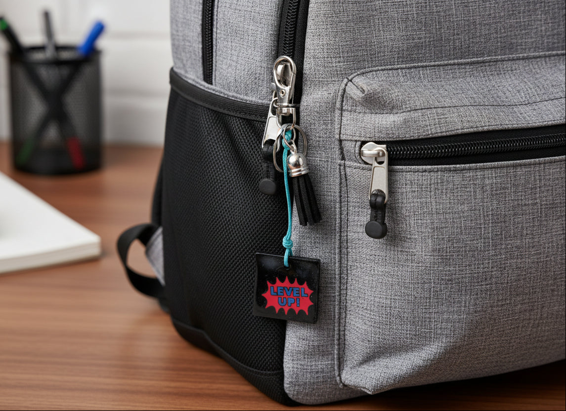 Handmade Gamer Aesthetic Bag Charm | Epoxy Resin Level Up Charm with Tassel