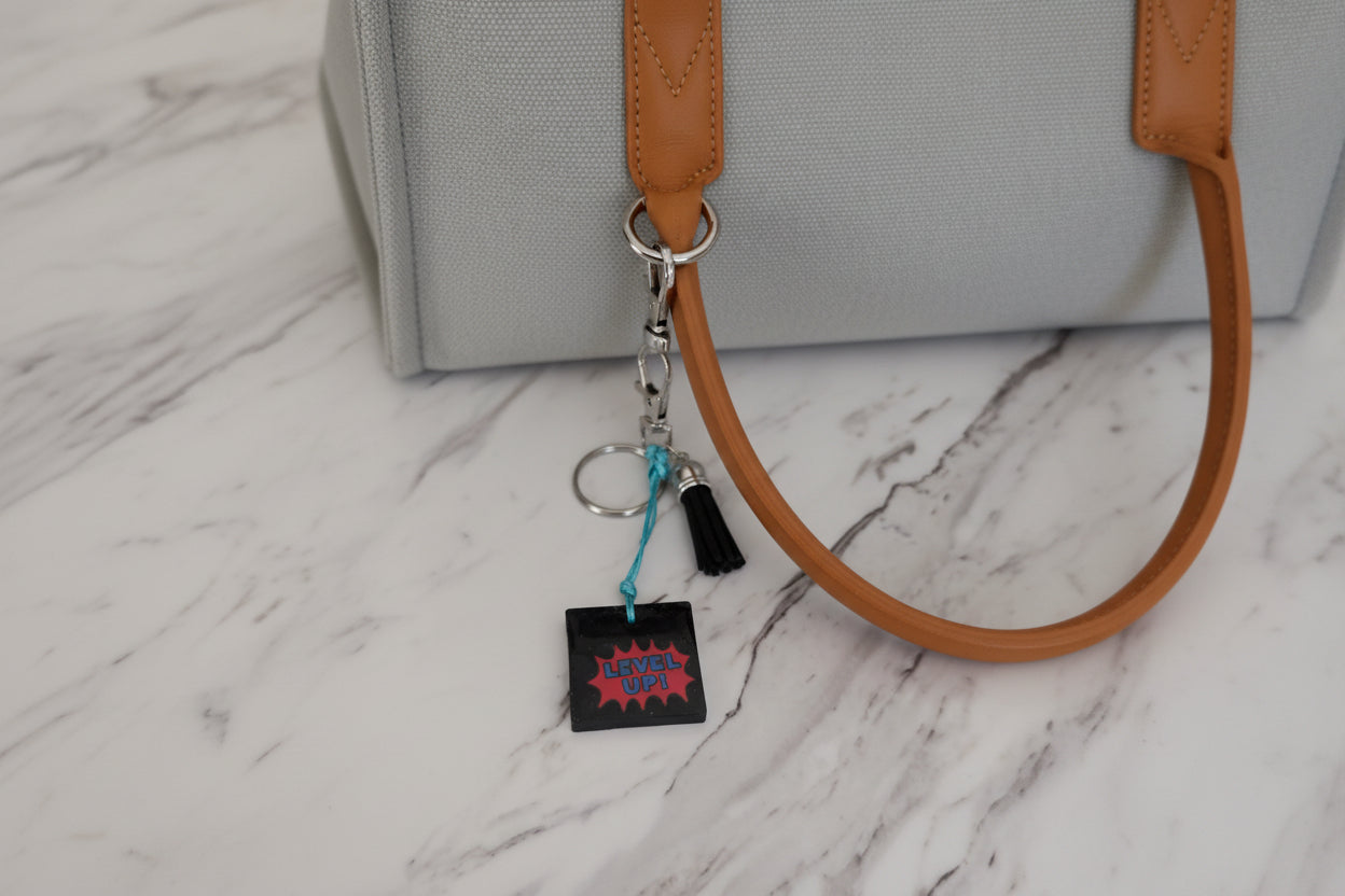 Handmade Gamer Aesthetic Bag Charm | Epoxy Resin Level Up Charm with Tassel