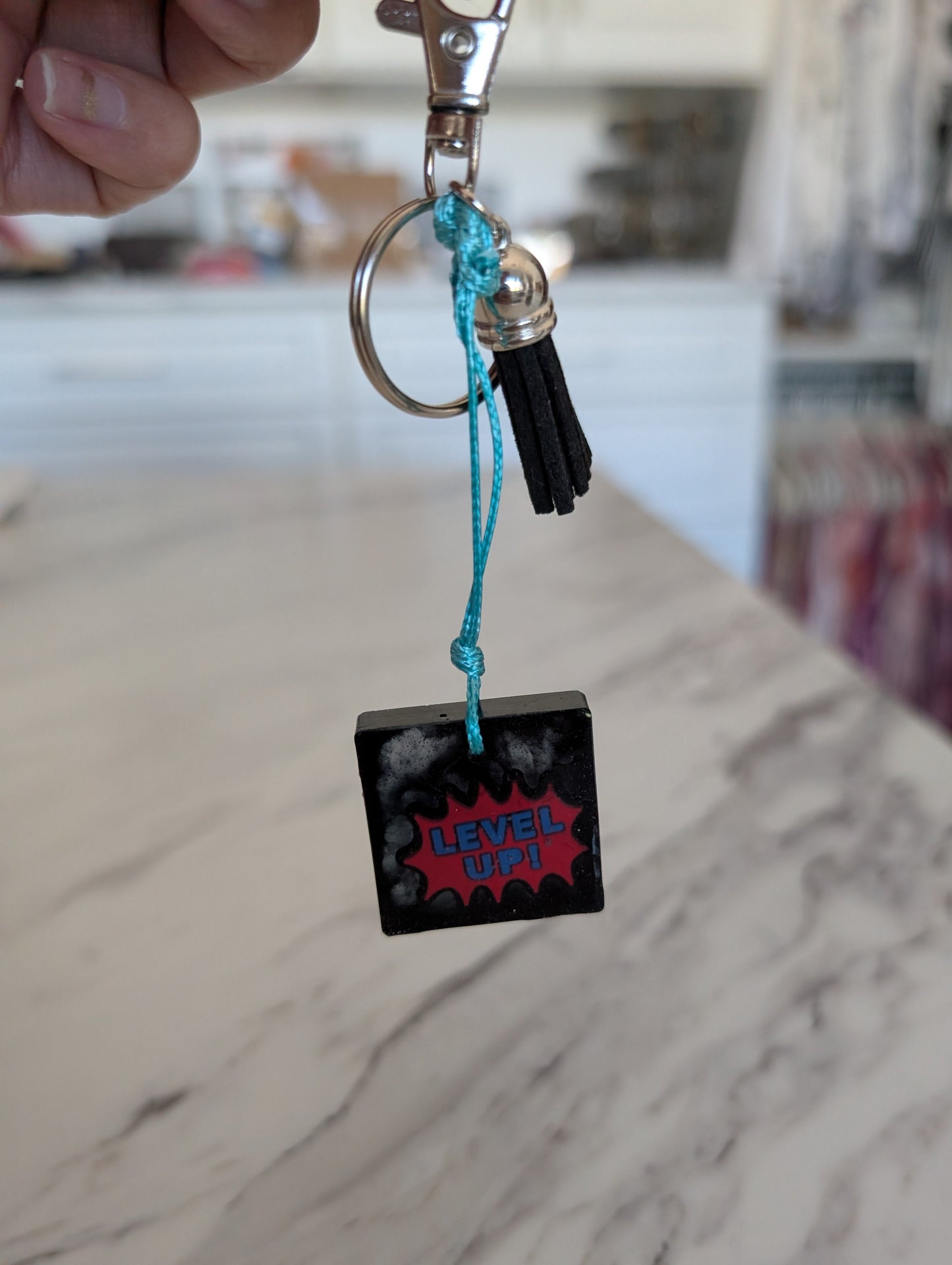 Handmade Gamer Aesthetic Bag Charm | Epoxy Resin Level Up Charm with Tassel