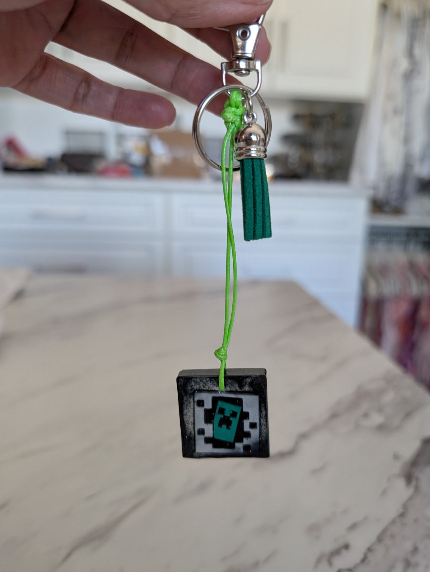 Handmade Gamer Aesthetic Bag Charm | Epoxy Resin Level Up Charm with Tassel