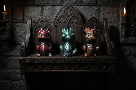 Three small dragon figurines