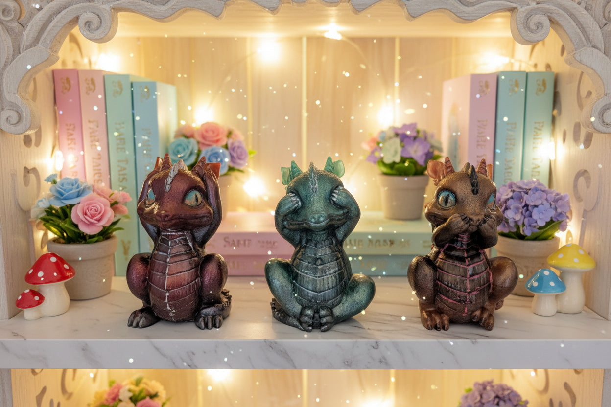 The Three Wise Dragons – Hand-Painted Metallic Resin Art