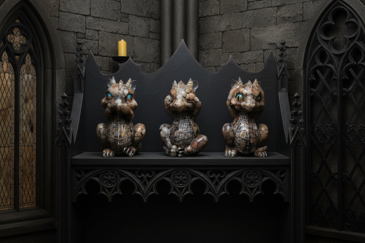 Guardian of Wisdom: "No Evil" Rock & Resin Dragon Figurines