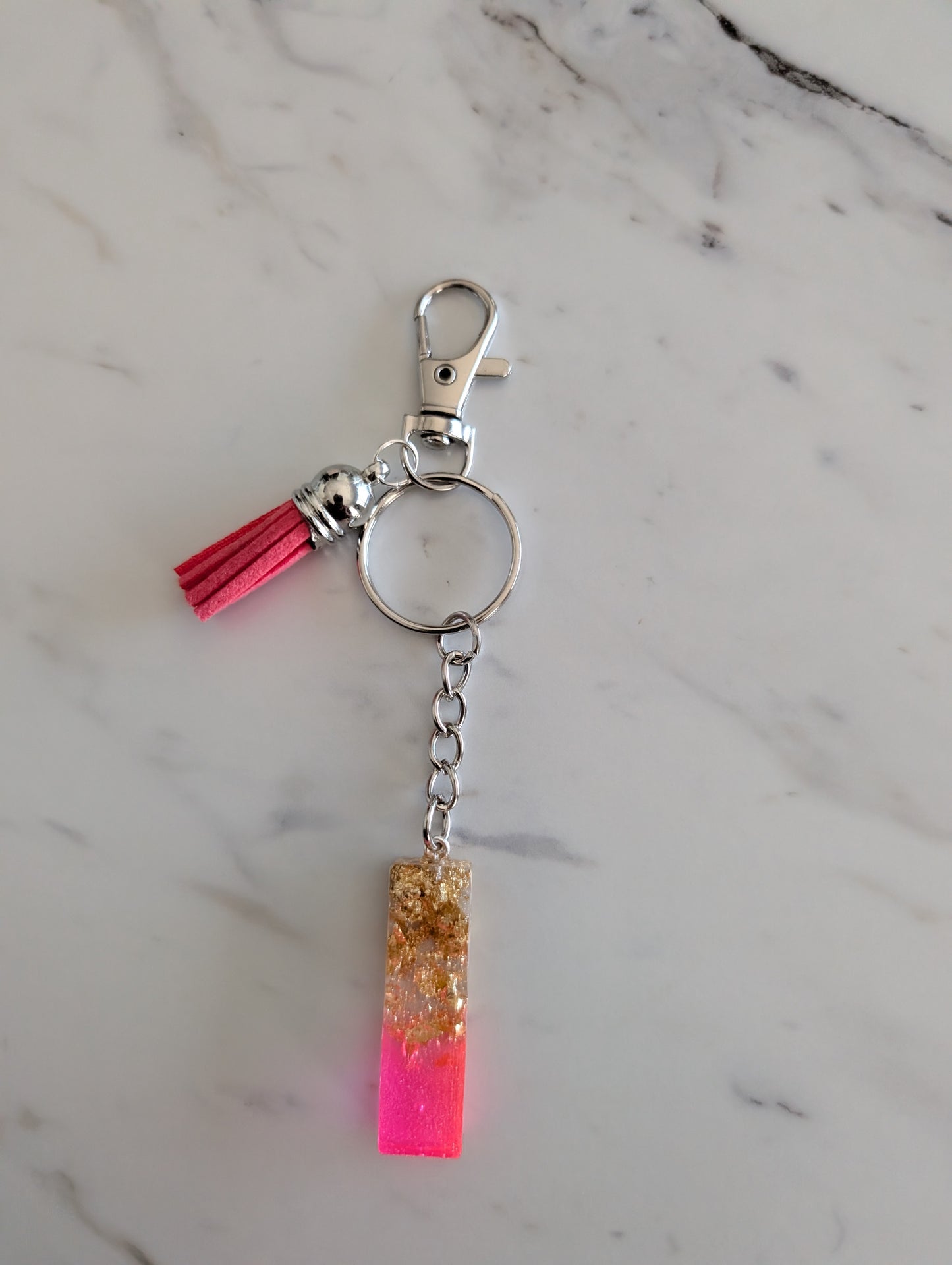 Keychain with pink and gold letter I charm