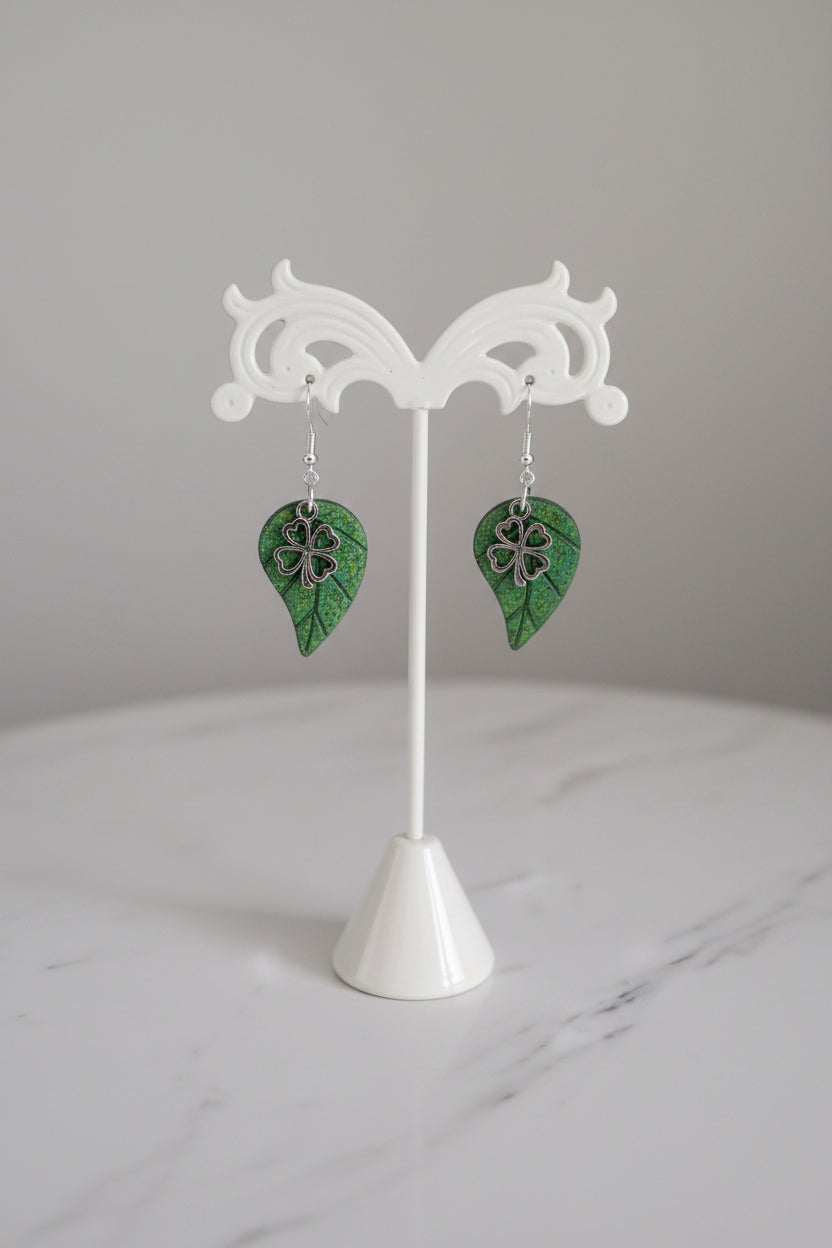 Earrings - Resin leaf with charm on hook