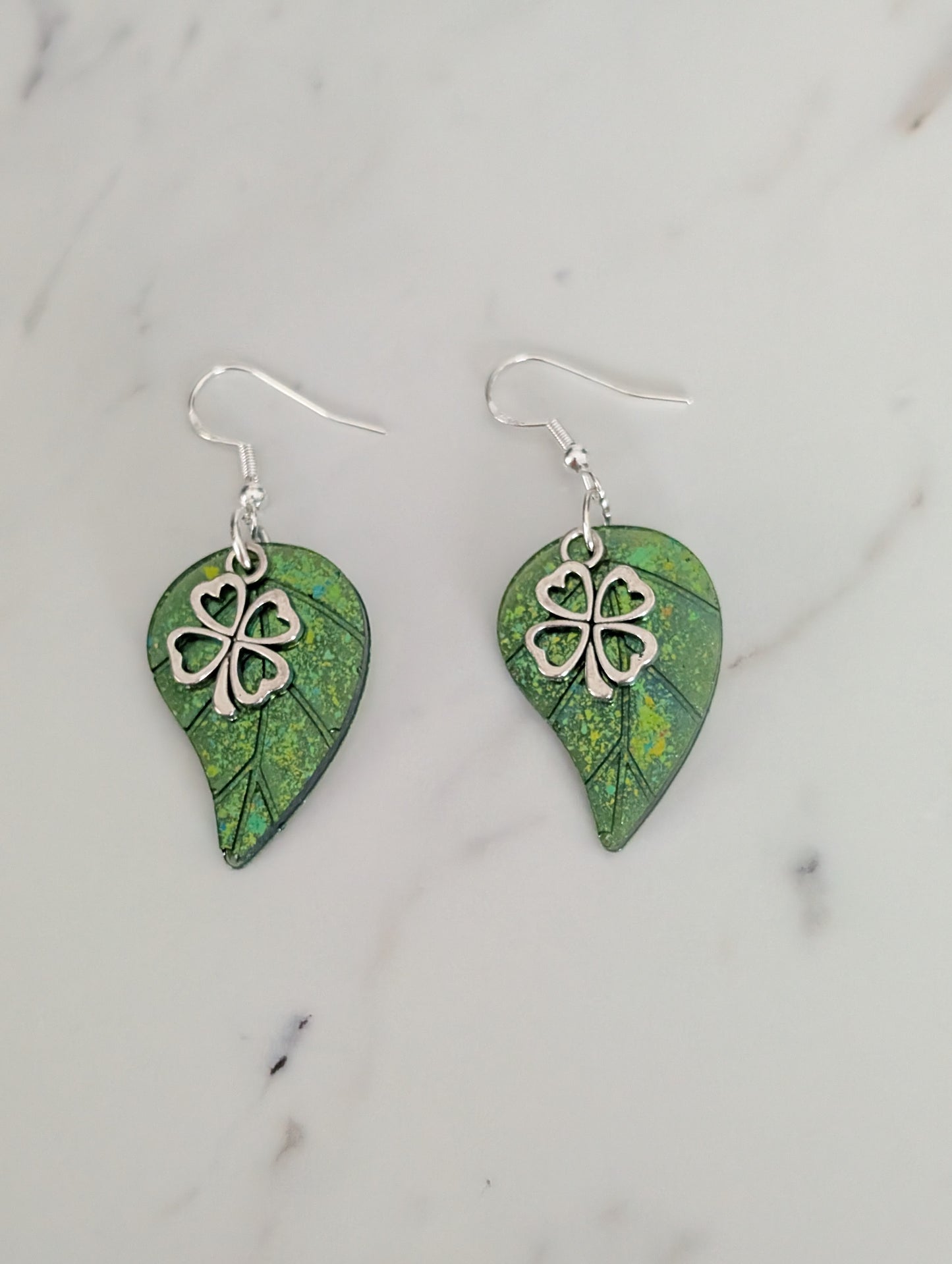 Earrings - Resin leaf with charm on hook
