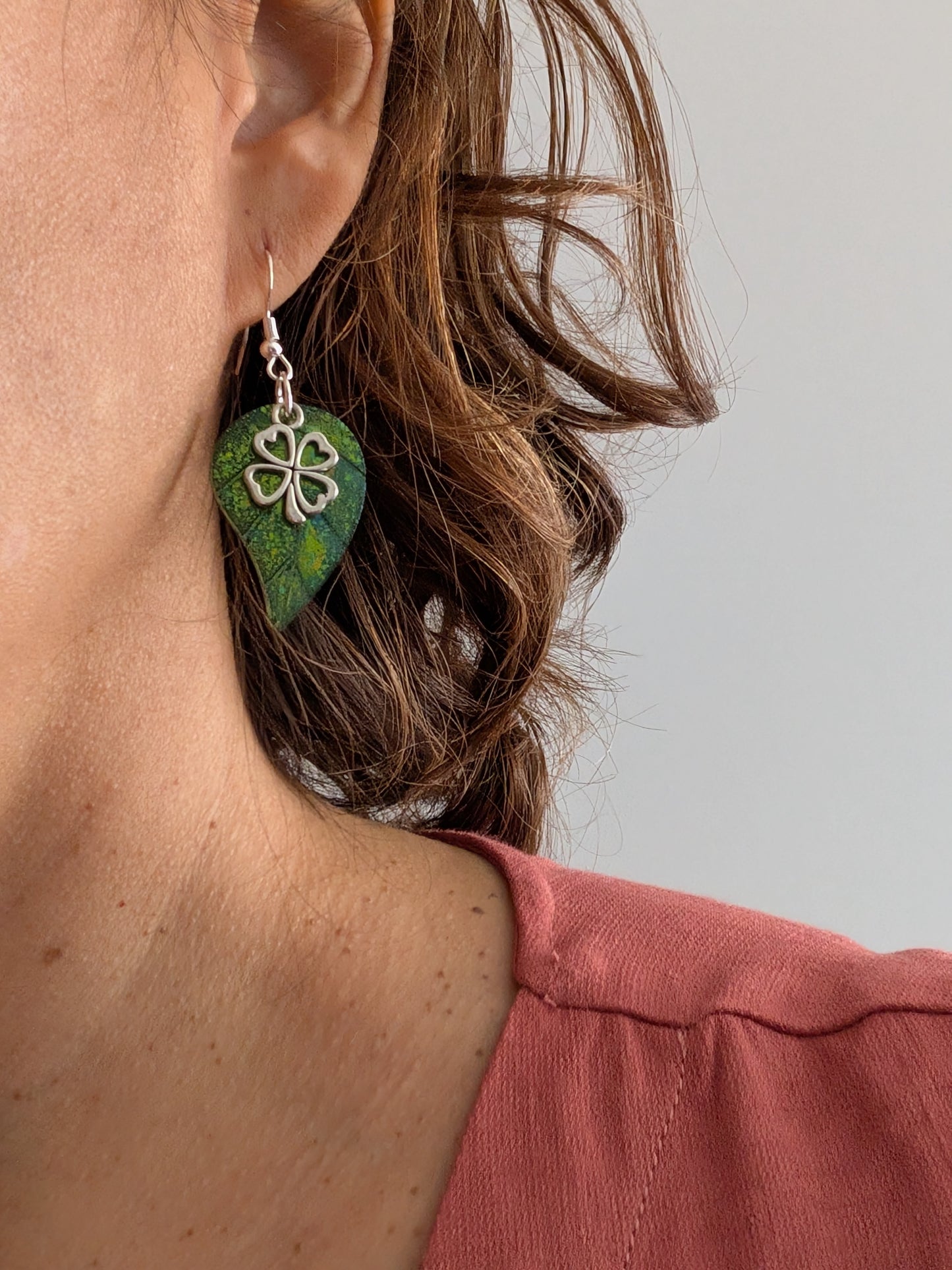 Earrings - Resin leaf with charm on hook