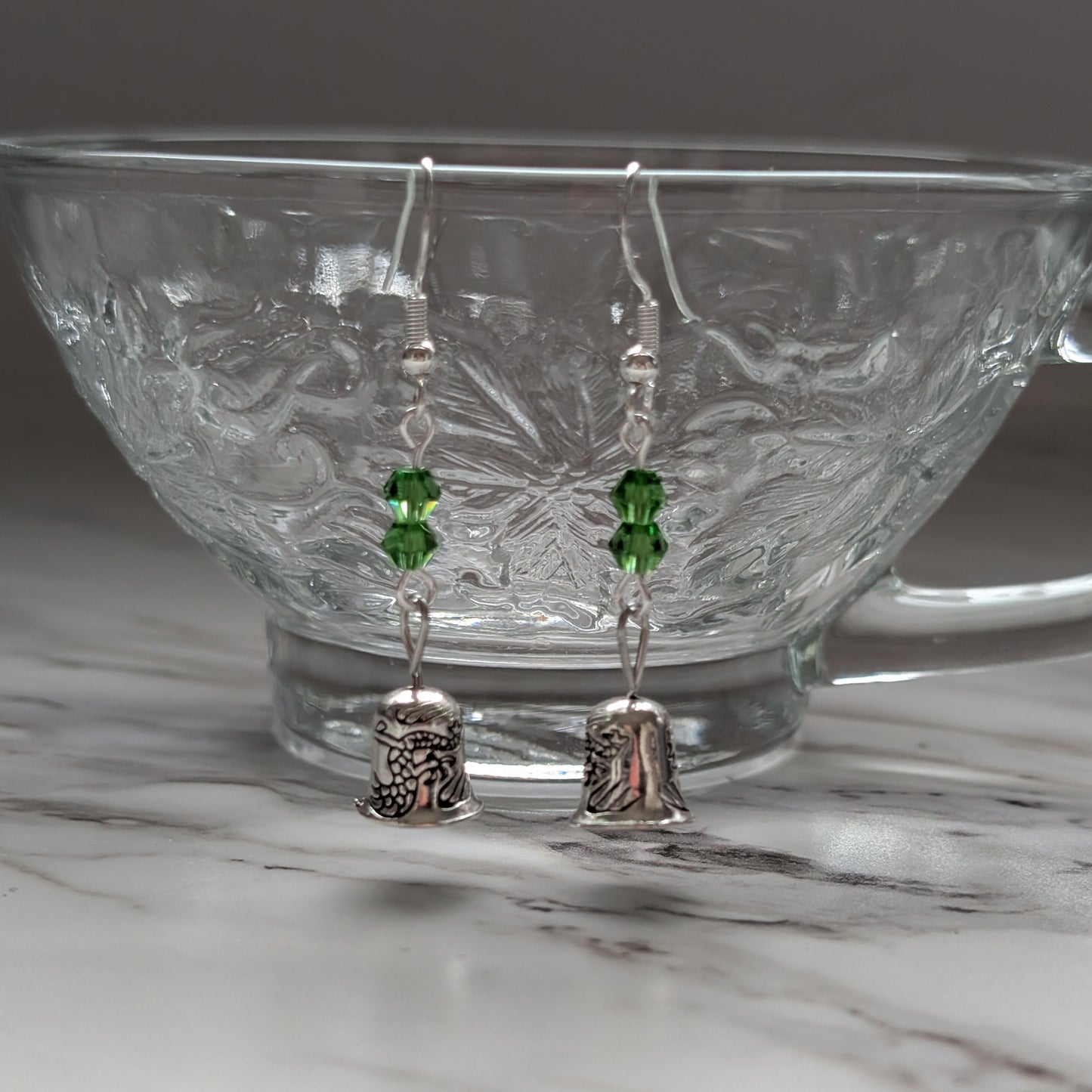 Tiny Silver Bell Dangle Earrings with Bicone Crystals | 925 Sterling Silver Hooks