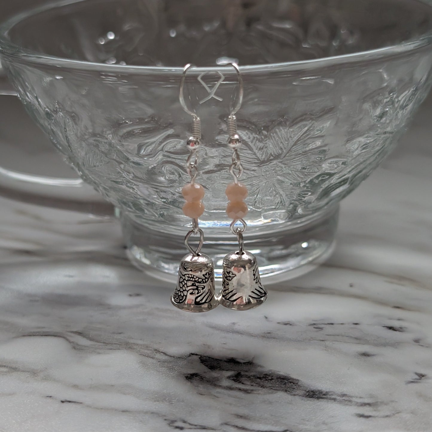 Tiny Silver Bell Dangle Earrings with Bicone Crystals | 925 Sterling Silver Hooks