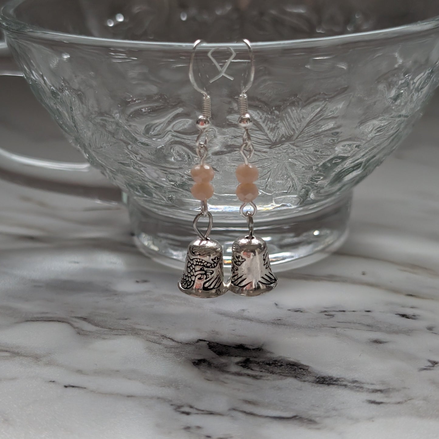 Tiny Silver Bell Dangle Earrings with Bicone Crystals | 925 Sterling Silver Hooks