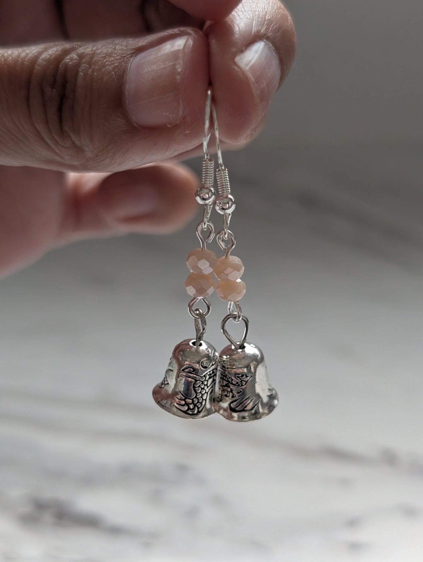 Tiny Silver Bell Dangle Earrings with Bicone Crystals | 925 Sterling Silver Hooks
