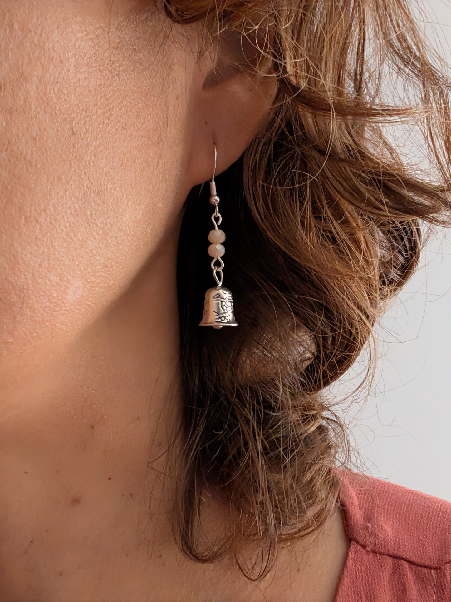 Tiny Silver Bell Dangle Earrings with Bicone Crystals | 925 Sterling Silver Hooks