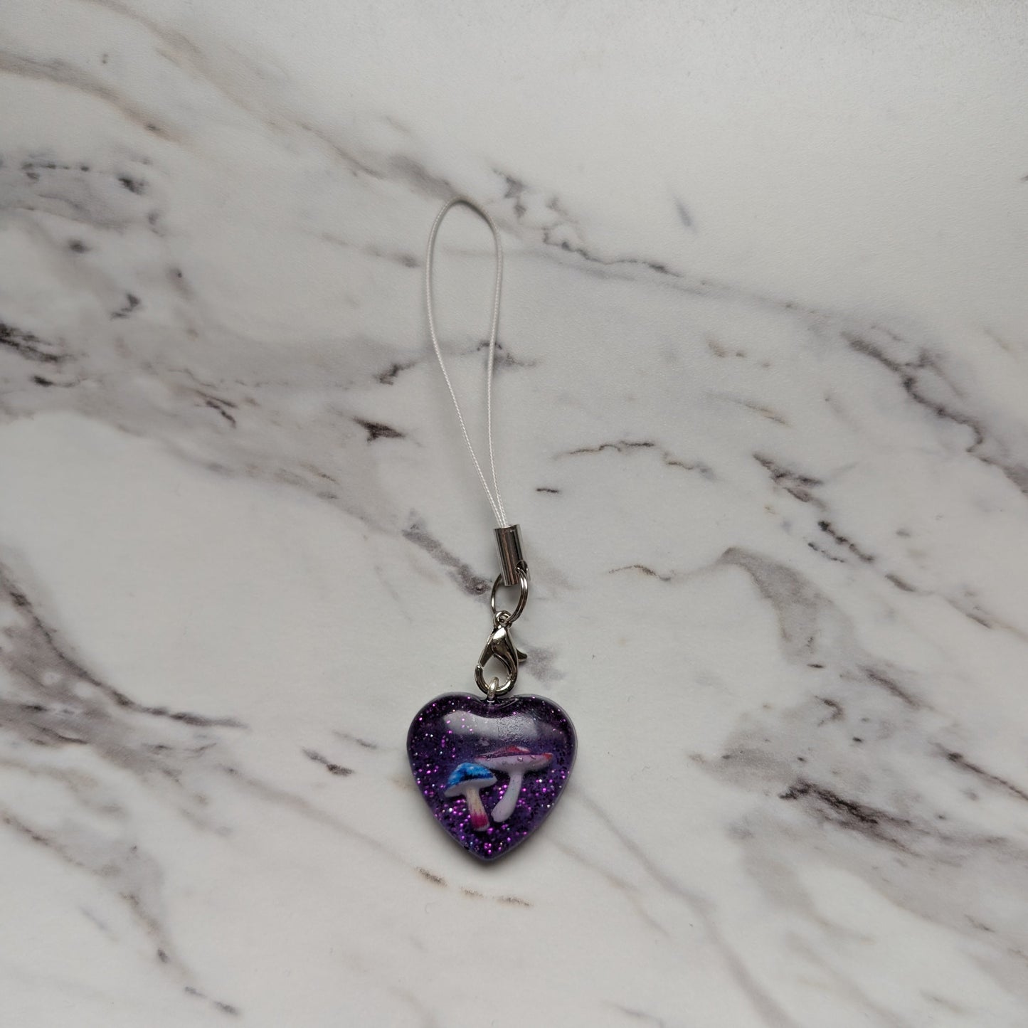 Phone charm - Resin heart with mushroom