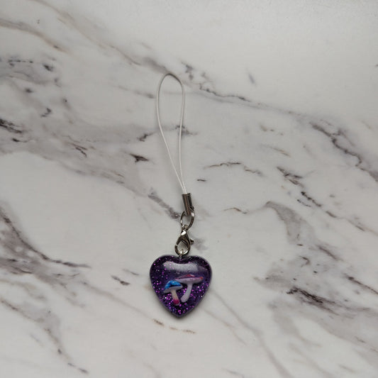 Phone charm - Resin heart with mushroom