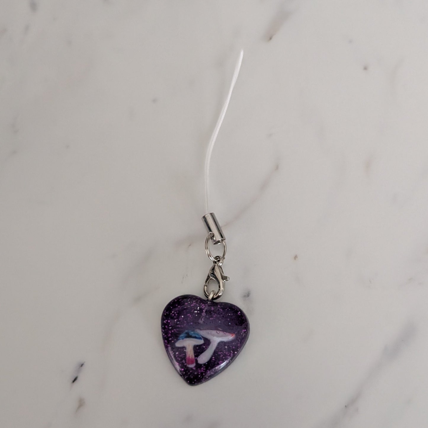 Phone charm - Resin heart with mushroom